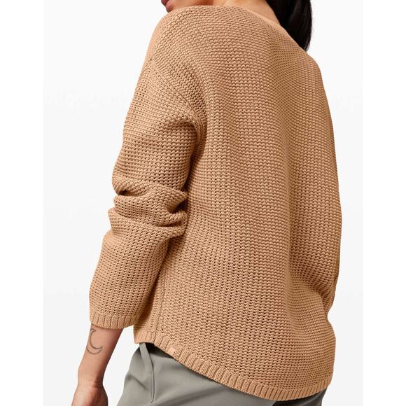 Lululemon Easy Embrace Long Sleeve Sweater Beech Wood Tan Cotton L / XL - Picture 4 of 10